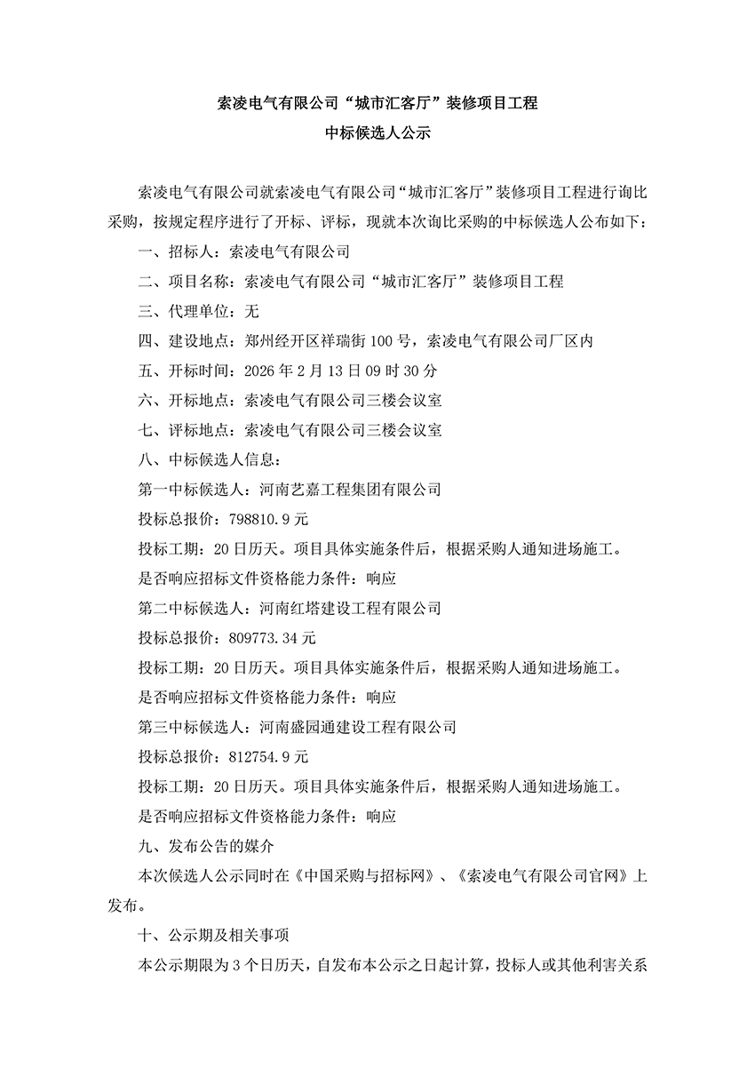 开云集团_开云集团（中国）
“城市汇客厅”装修项目工程 中标候选人公示
